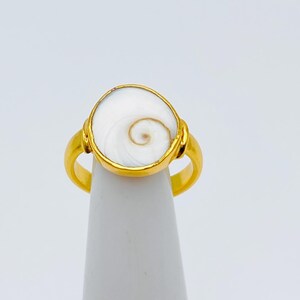 Handgjord Shiva Eye Shell-ring i naturlig 925 sterlingsilver, förgylld justerbar statement-ring