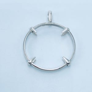 925 Sterling Silver Round Pendant setting prong Blank Bezel Holder Coin Connector Blank Trays Pendant Nickel Free Bezel Coin Connector