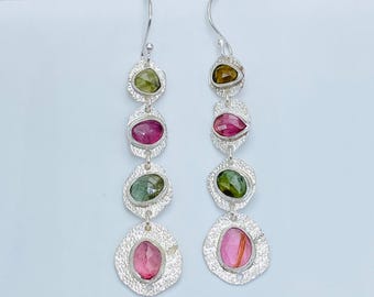 Handmade Sterling Silver Multi Tourmaline Earrings: Luxury Gemstone Jewelry