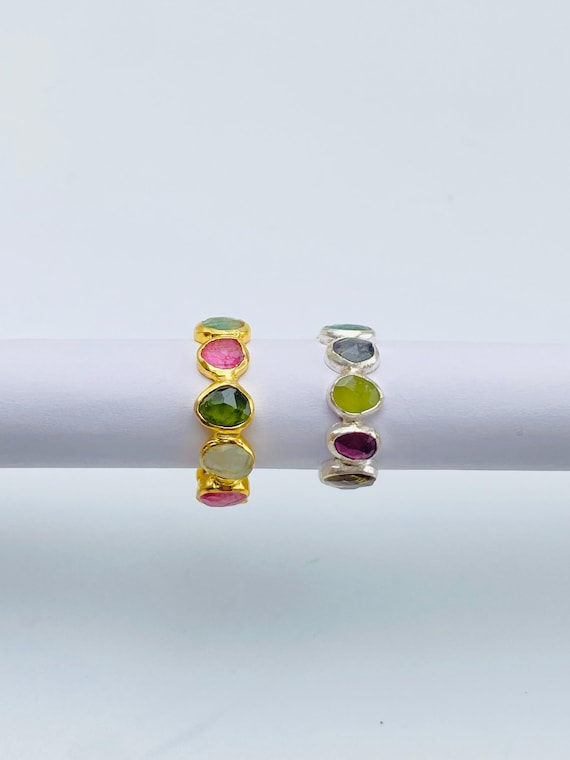 Handmade Sterling Silver Multi-Tourmaline Ring: Unique Gemstone Jewelry