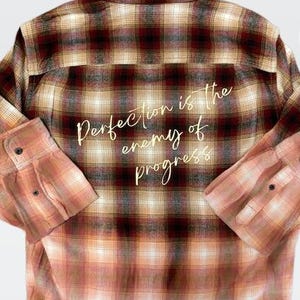 Mystery Color Distressed Flannel Shirt – “Perfection is the Enemy of Progress” | One-of-a-Kind Statement Piece
