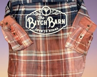 Bitch Barn Distressed Button Down Oversized Mystery Color Bleached Flannel Shirt