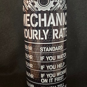 Mechanic Hourly Rate 20 ounce Stainless Steel Drinkware Tumbler with Straw