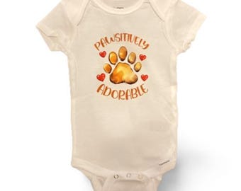 Pawsitively Adorable Baby One Piece Bodysuit with Paw Print | Animal Baby One-Piece