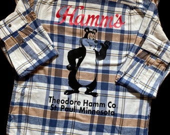 Hamm's Beer Bear A Theodore Hamm Company Flannel Shirt