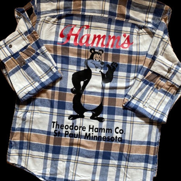 Hamm's Beer Bear A Theodore Hamm Company Flannel Shirt