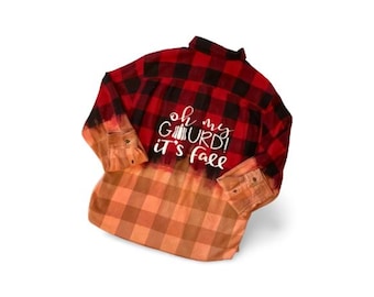 Oh My Gourd Mystery Color Distressed Bleached Fall Flannel Shirt