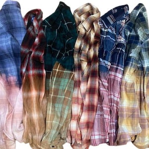 Mystery distressed bleached flannel shirt with unique patterns - Distressed Button Down Mystery Color Bleach Flannel Shirt -Surprise Design