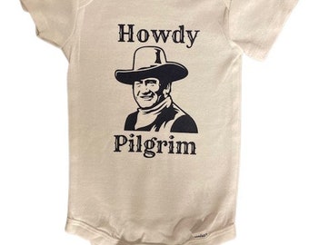 Old country western baby one piece bodysuit Onesies® Howdy Pilgrim