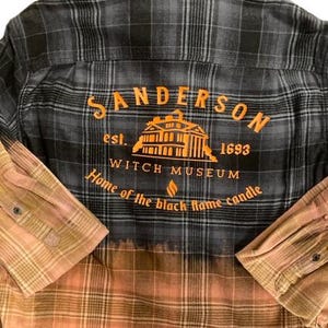 Witch Museum Home Of The Black Flame Candle Distressed Bleached Flannel Shirt
