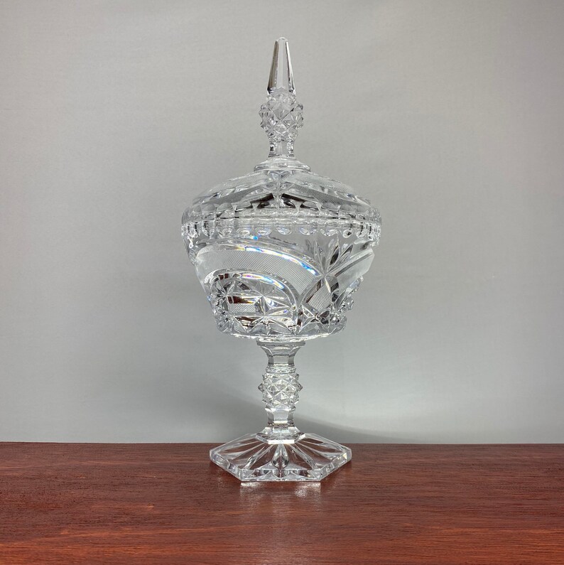 Vintage lead crystal pedestal candy dish with lid glass Etsy