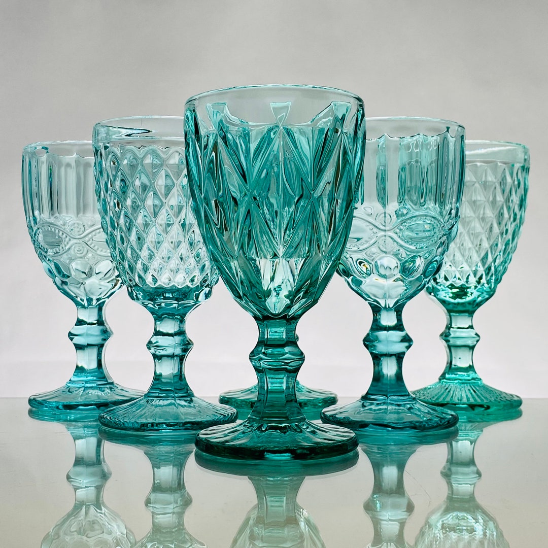 6 Mismatched Goblets, Mismatch Glasses, Wedding Goblets, Goblet Glasses