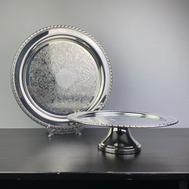 Oneida serving tray & cake stand set vintage pedestal Etsy