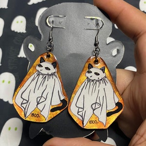 Salem “Boo” Earrings, Sabrina the Teenage Witch, Salem Saberhagen Inspired, Spooky, Halloween Jewelry, Handmade Gift, Black Cat Accessories