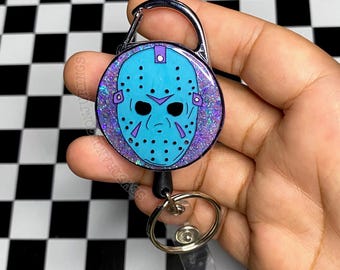 Portatarjetas de identificación de arte de juegos de Viernes 13 de los 80, estilo 8-bit, de Jason Reel, hecho a mano.