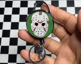 Portatarjetas retráctil Jason, llavero retráctil hecho a mano con diseño de Viernes 13