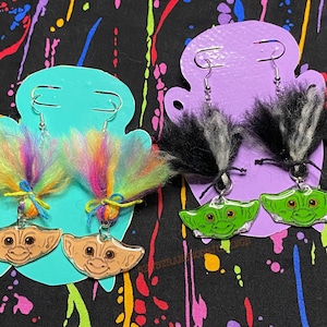 Troll Head Earrings, Handmade to Order Troll Doll Inspired Jewelry