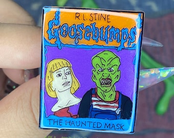 Goosebumps Haunted Mask Pin, Goosebumps Pin, Handmade to Order Haunted Mask Pin, Handpainted Halloween Pin, Handcrafted Pin, Shrinky Dink