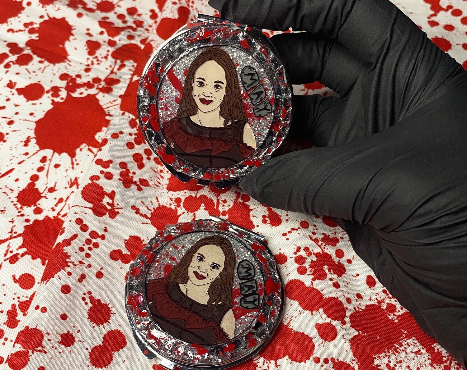 May Compact Mirror, Handmade, Horror Inspired