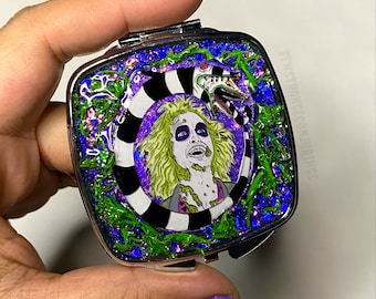 Beetlejuice Compact Mirror, Handmade to Order Horror Inspired Pocket Mirror