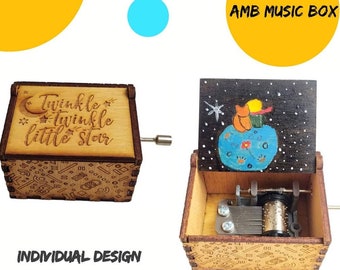 Little Prince Music Box, Hand Painted wooden box, Twinkle Little Star, Lullaby, For Baby, best gift ever, Hand-cranked, Hand Painted Galaxy