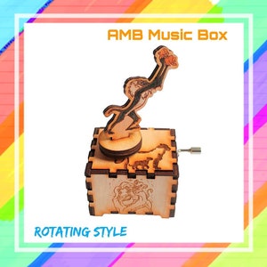 Caja de música del Rey León • Rafiki giratorio con Simba • Pintada a mano • Grabados de personajes • Hakuna Matata • Regalo de madera para fanáticos de Disney