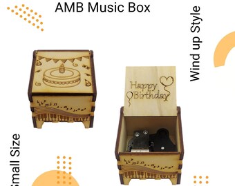 Wind Up Music Box / Happy Birthday Gift Box / Best gift ever / Music Box with Popular Song / Vintage Handmade /  Size: Small