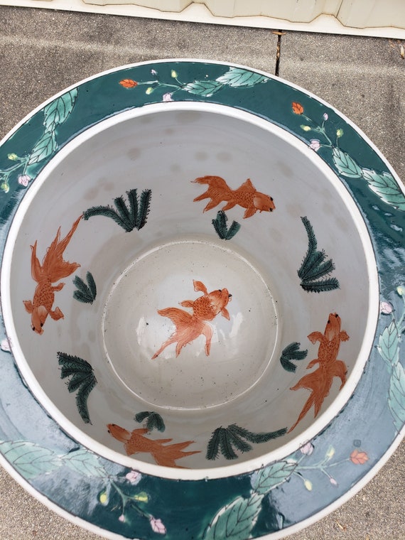 Vintage Koi Fish Bowl Planter Pair Jardiniere Oriental - Etsy