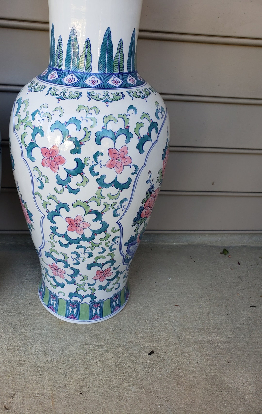 Massive 3ft Floor Vase Vintage Palace Vase Blue and White Pink Etsy