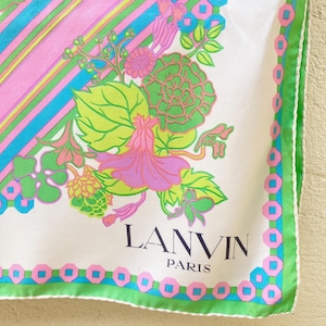 LANVIN París años 60 / Flores geométricas pastel de 31,5 pulgadas / Preciosa bufanda cuadrada de seda / Dobladillo hecho a mano / Con etiqueta / ¡Regalo artístico raro!