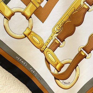 Hermes Scarf " COACHING" by Julie Abadie Carre 90 Silk Square Scarf Vintage Good condition
