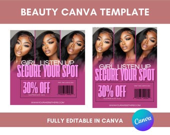 Editable Beauty Flyer Template for Canva | Hair Stylist, Lash Tech Promo (Digital Download)