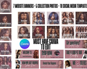 Shopify Hair Website Templates: Berrywood Haze Banners, Social Media (Canva Editable)