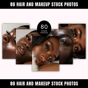 May include: A collage of close-up photos of a person's face with makeup and eyelashes. The text "80 STOCK PHOTOS" is in a circle in the centre of the image.