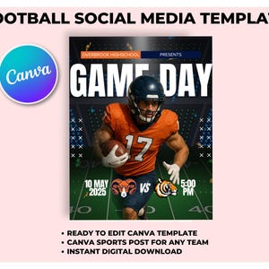 Editable Game Day Football Social Media Template – Canva Sports Post for Any Team – Digital Download