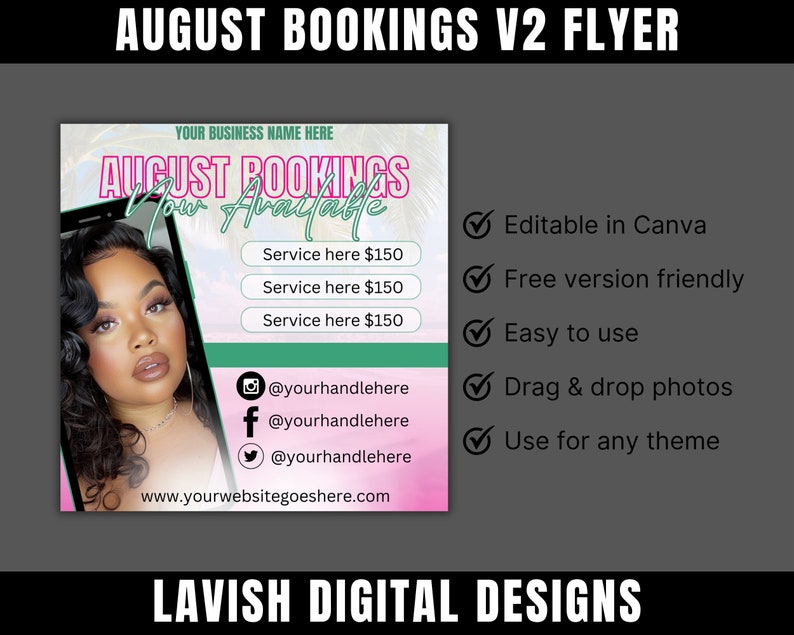 August Bookings V2, Editable in Canva - Etsy
