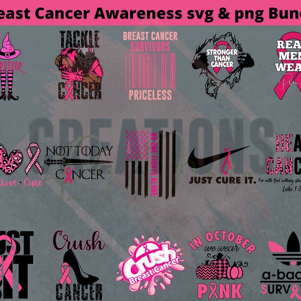 Breast Cancer Bundle 15 FILES svg and png files!!!