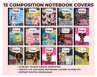 Fun Composition Notebook Cover Templates: Back to School Canva Designs (Digital Download)