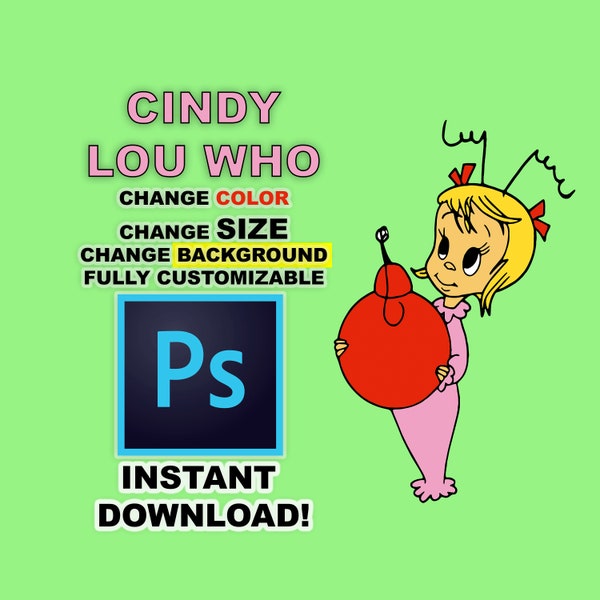 DIY Cindy Lou Who cut out PHOTOSHOP file. Whoville Grinch