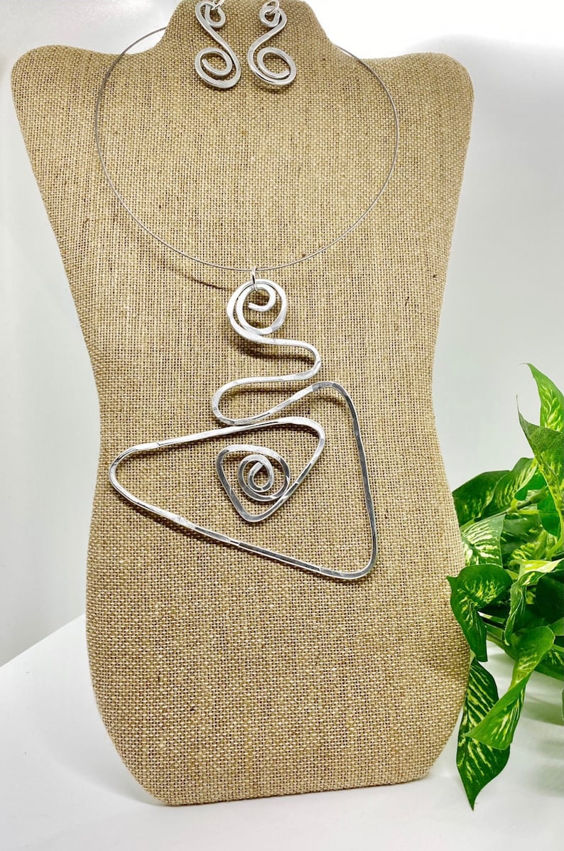 Hammered jewelry Statement Necklace Wired by HumbleBee Statement necklace Silver hammered wrapped necklace Humble Wire wrapped jewelry