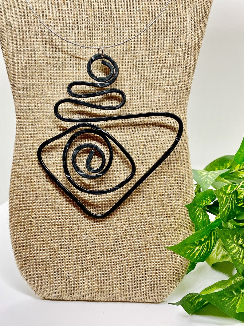 Statement necklace Statement Necklace Wired by HumbleBee Wire wrapped jewelry Black hammered wrapped necklace Humble Hammered jewelry