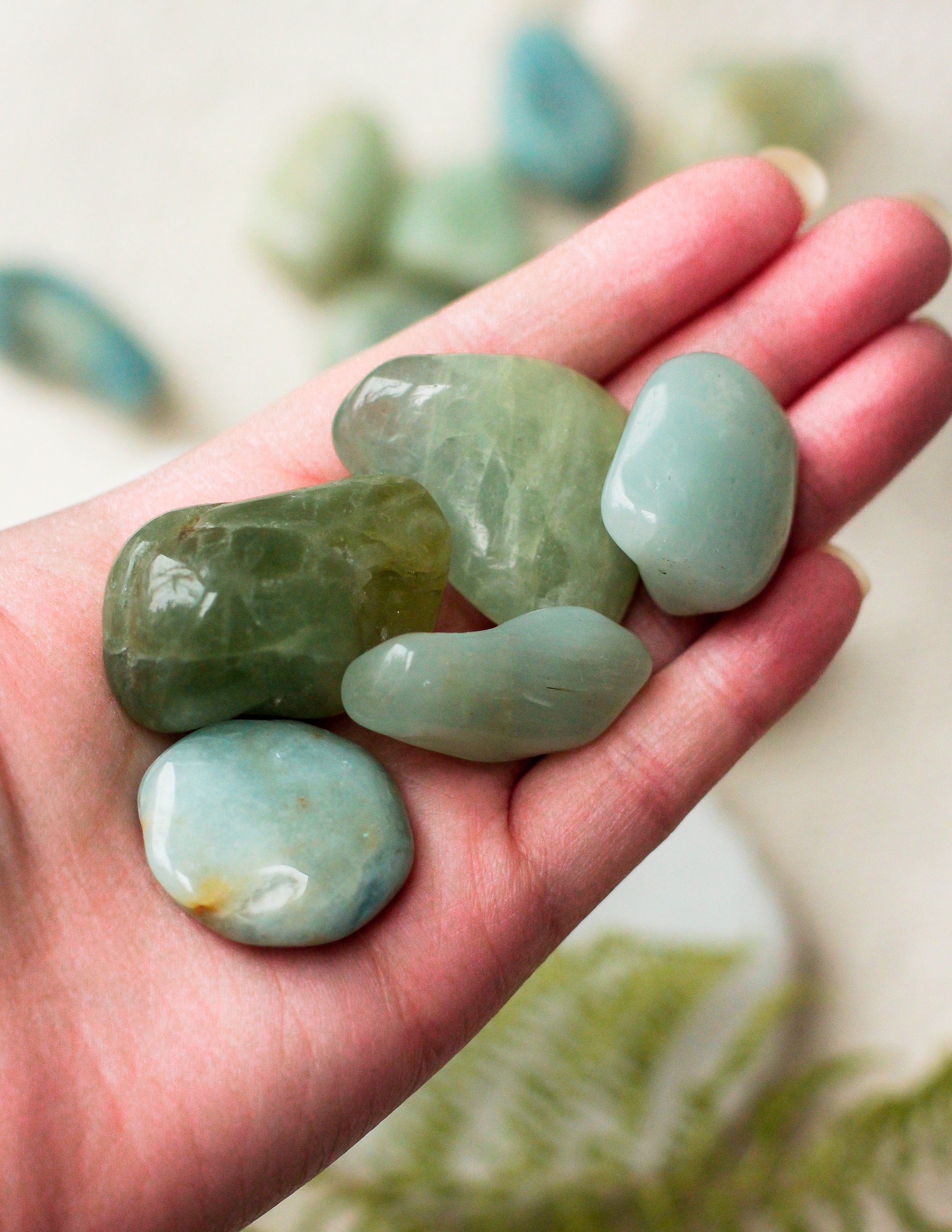 Aquamarine Tumble Stones Green Aquamarine Palm Stone Safe Etsy