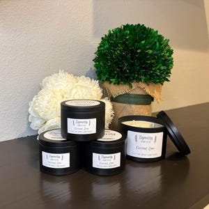 Coconut Lime Scented Soy Candle Citrusy Scented Soy Candle Hand Poured Tropical Summer Scent in a Tin Gift for Her Homemade Coastal Decor