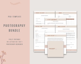 Conjunto de modelos de contrato fotográfico, pacote de marketing fotográfico, formulário de reserva de contrato fotográfico, fotografia de retrato, DOWNLOAD INSTANTÂNEO