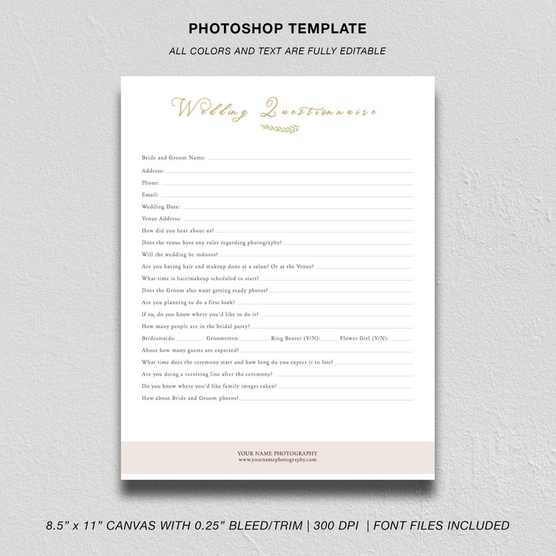 Wedding Photography Questionnaire Template Editable Contract - Etsy