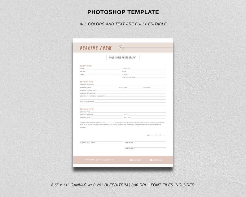 Photography Contract Template Client Booking Form Contract | Etsy