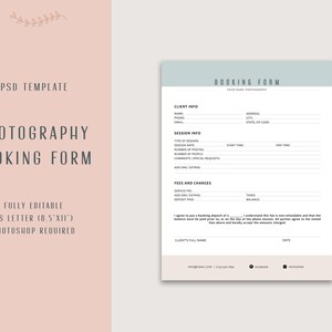 Photography Contract Template - Client Booking Form Contract - Portrait Photography Forms - Simple, Modern - INSTANT DOWNLOAD