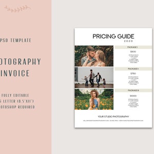 Photographer Pricing Sheet Photoshop Template, Pricing Guide for Photographers, Photography Pricing, PSD Template, Photography Forms