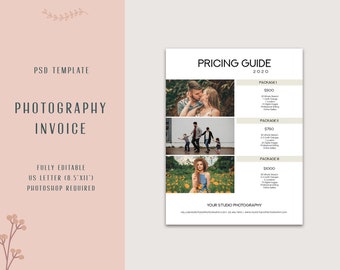 Fotograf Pricing Sheet Photoshop Vorlage, Preisleitfaden für Fotografen, Fotografie Preise, PSD Vorlage, Fotografie Formulare