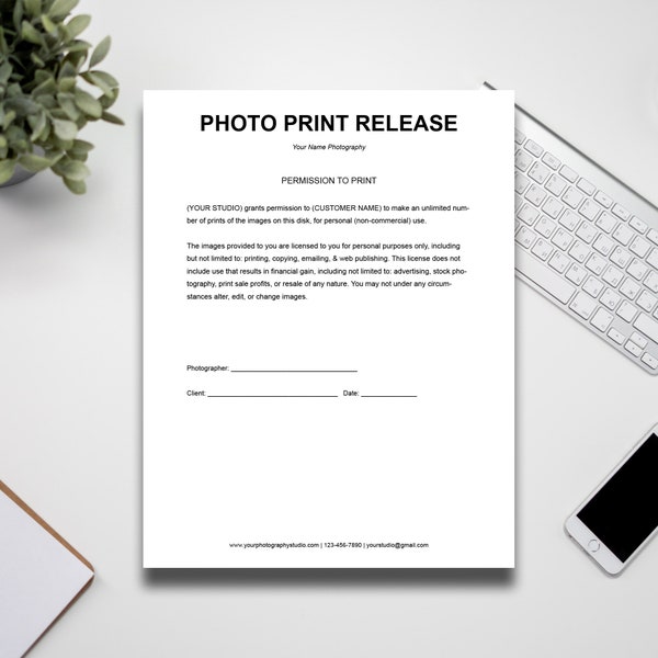 Print Release Form Template, Wedding Photography Forms, Print Release Template, MS WORD, Instant Download